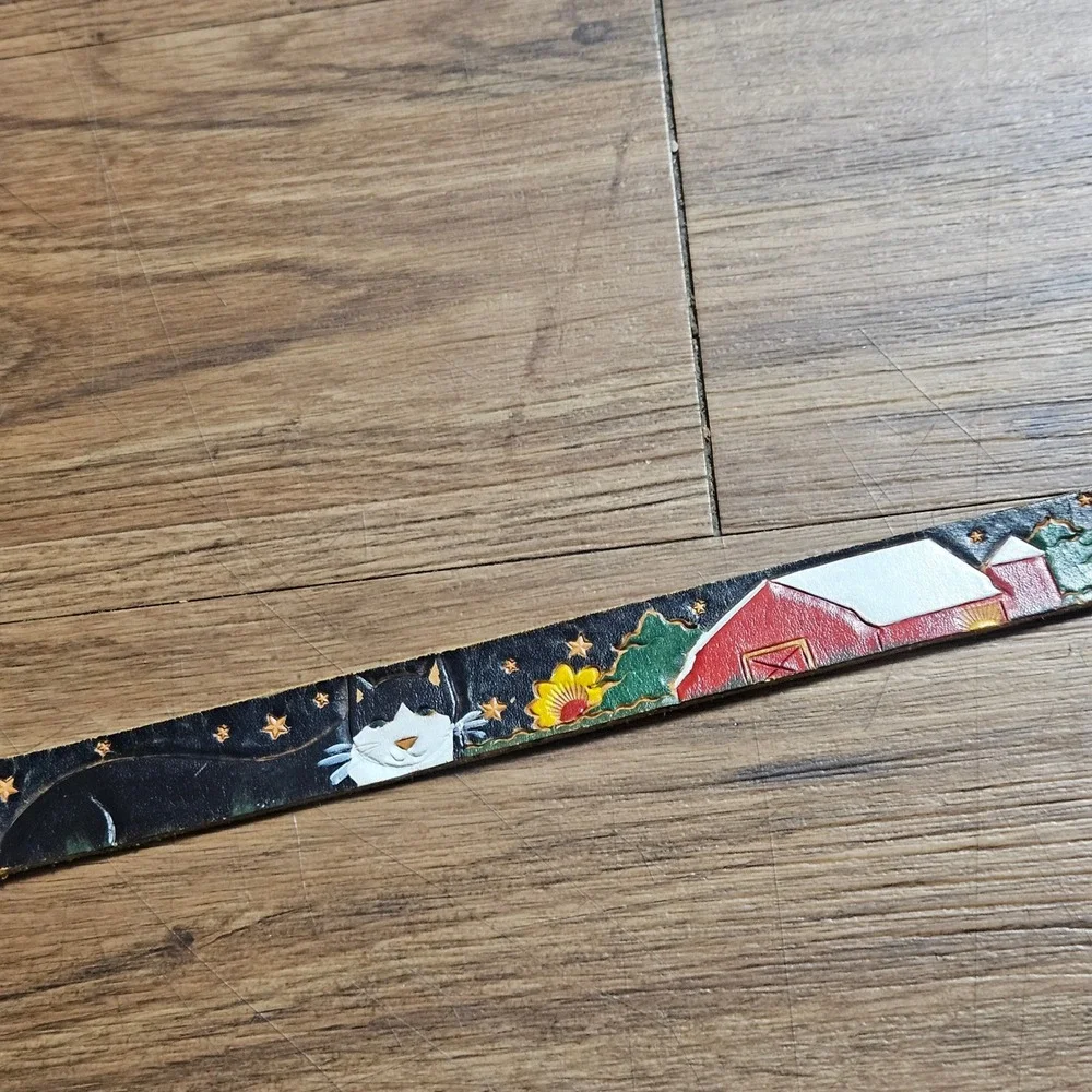 Vintage Diane Weiss NYC Henri Bendel Hand Painted Leather Farm Scene Belt 30